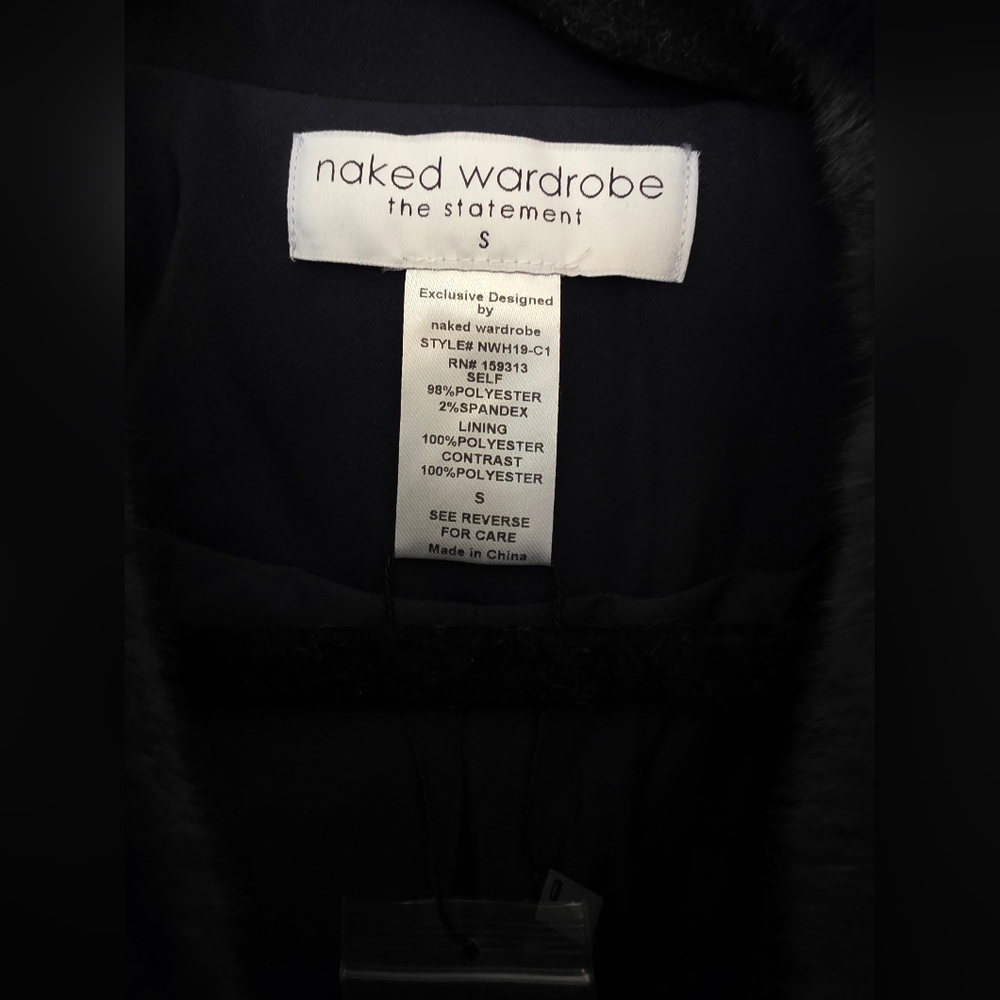 Naked Wardrobe Faux Fur Trimmed Trench Coat- Navy Blue - Picture 5 of 5